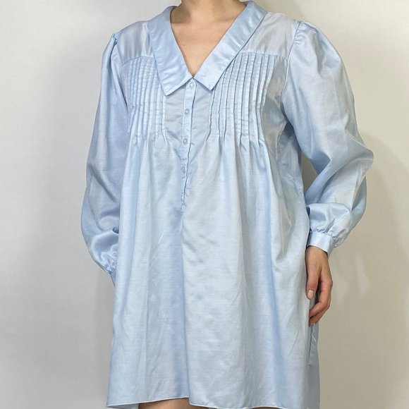 Vintage 80s PUFF SLEEVE Baby Blue Nightgown Dress! - Picture 4 of 8